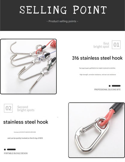 Green Pro 316 Stainless Steel Diving Reef Hook - Single, Double Combo Pack - Current Hook with Coiled Safety Lanyard