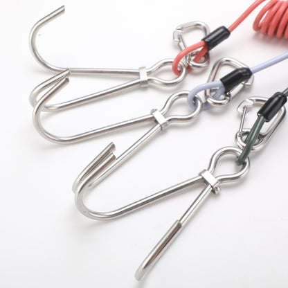 Red Pro 316 Stainless Steel Diving Reef Hook - Single, Double Combo Pack - Current Hook with Coiled Safety Lanyard