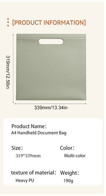 Beige Professional A4 PU Leather Document Bag - Waterproof Handheld File Folder Portfolio for Business & Conference