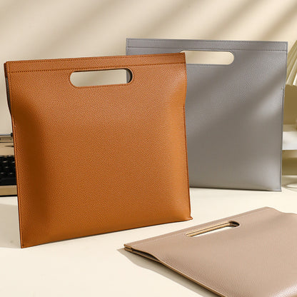 Light Pink Professional A4 PU Leather Document Bag - Waterproof Handheld File Folder Portfolio for Business & Conference