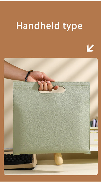 Light Pink Professional A4 PU Leather Document Bag - Waterproof Handheld File Folder Portfolio for Business & Conference