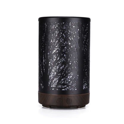 Coffee and Black Forest Design Iron Essential Oil Diffuser - 7 Color LED Ultrasonic Cool Mist Humidifier 100ml