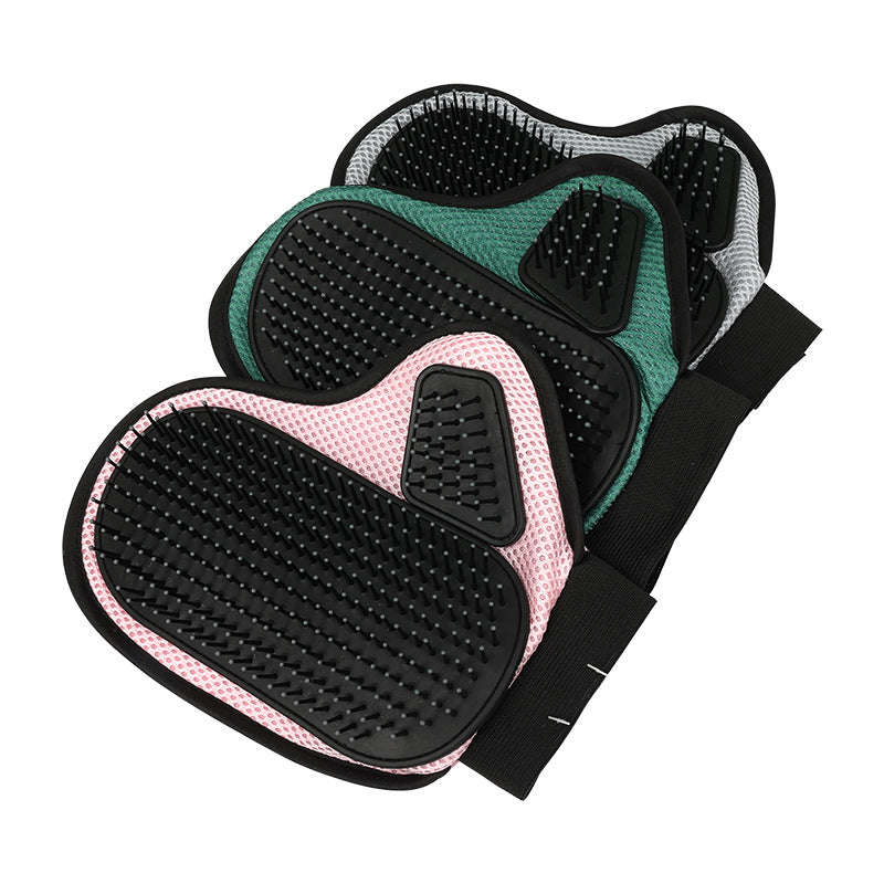 2 Pcs Grey And Black Pet Grooming Glove - Gentle Deshedding & Massage Mitt for Dogs & Cats, Efficient Fur Remover