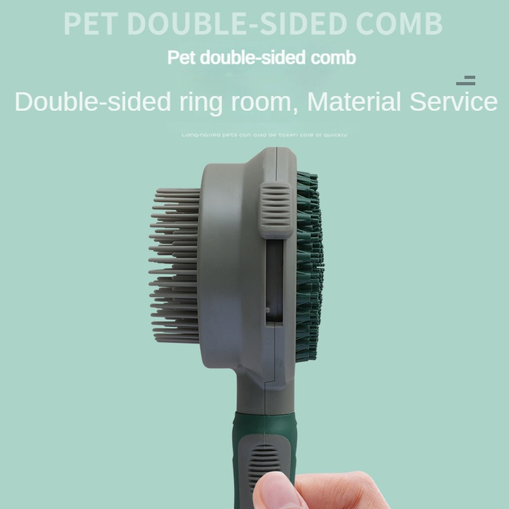 Pink And Grey Dual-Sided Pet Grooming Brush - Self-Cleaning Slicker & Gentle Massage Bath Comb for Dogs & Cats