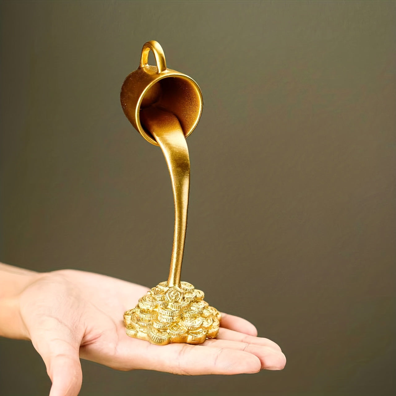 2 Pcs Glod Cup With Golden Spill" And Base Magic Pouring Coffee Cup Sculpture - Unique Resin Tabletop Art Accent"