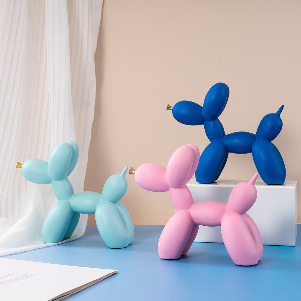 White Modern Resin Balloon Dog Sculpture - Playful Art Figurine with Golden Snout Accent