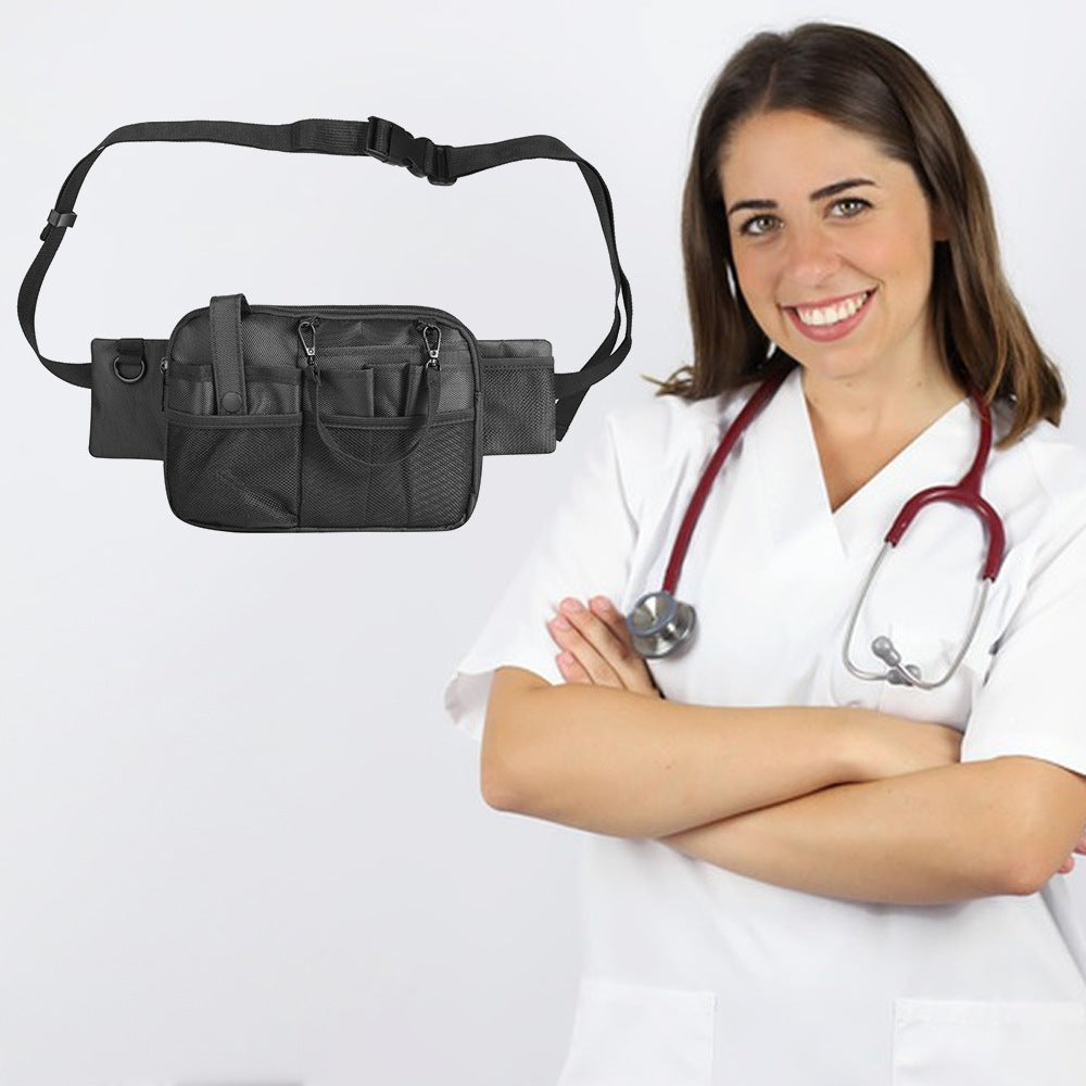 Black Nurse Utility Belt Bag - Multi-Pocket Medical Organizer Waist Pack for Tools & Essentials