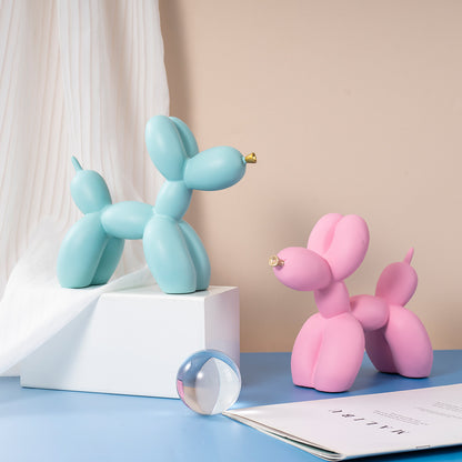 Orange Modern Resin Balloon Dog Sculpture - Playful Art Figurine with Golden Snout Accent