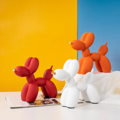 Light Blue Modern Resin Balloon Dog Sculpture - Playful Art Figurine with Golden Snout Accent