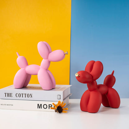 Dark Blue Modern Resin Balloon Dog Sculpture - Playful Art Figurine with Golden Snout Accent