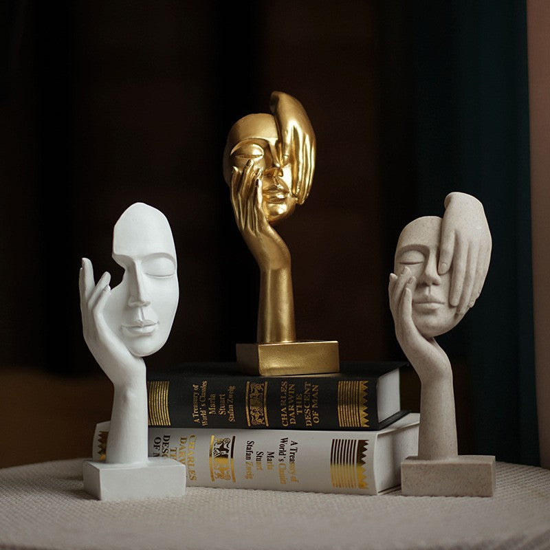 Gold Style 1 Elegant Abstract Face Sculpture - Modern Resin Art Figurine, Hand & Mask Home Decor Accent