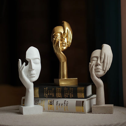 White Style 1 Elegant Abstract Face Sculpture - Modern Resin Art Figurine, Hand & Mask Home Decor Accent