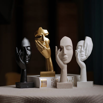 Gold Style 2 Elegant Abstract Face Sculpture - Modern Resin Art Figurine, Hand & Mask Home Decor Accent