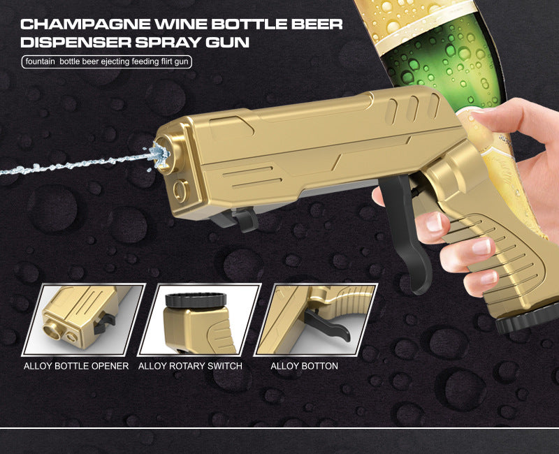 Black Champagne & Beer Spray Gun - Ultimate Party Starter & Drink Dispenser with Bottle Opener