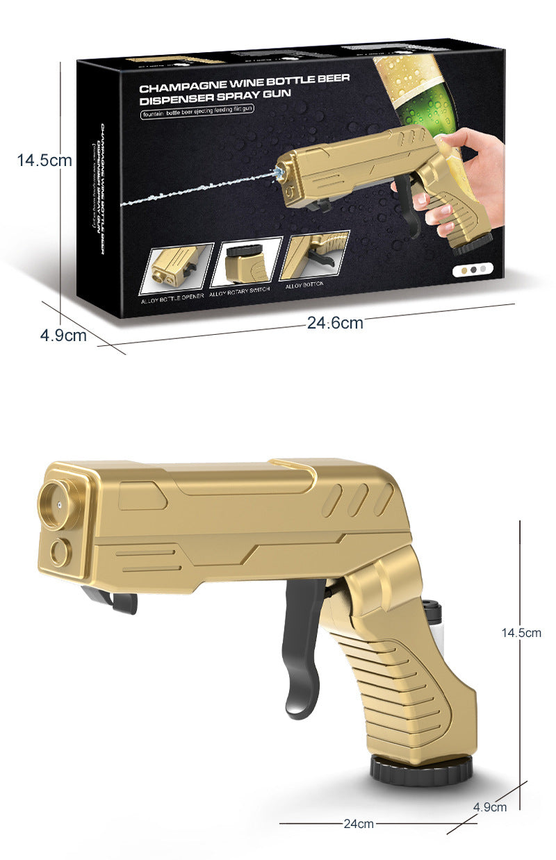 Silver Champagne & Beer Spray Gun - Ultimate Party Starter & Drink Dispenser with Bottle Opener