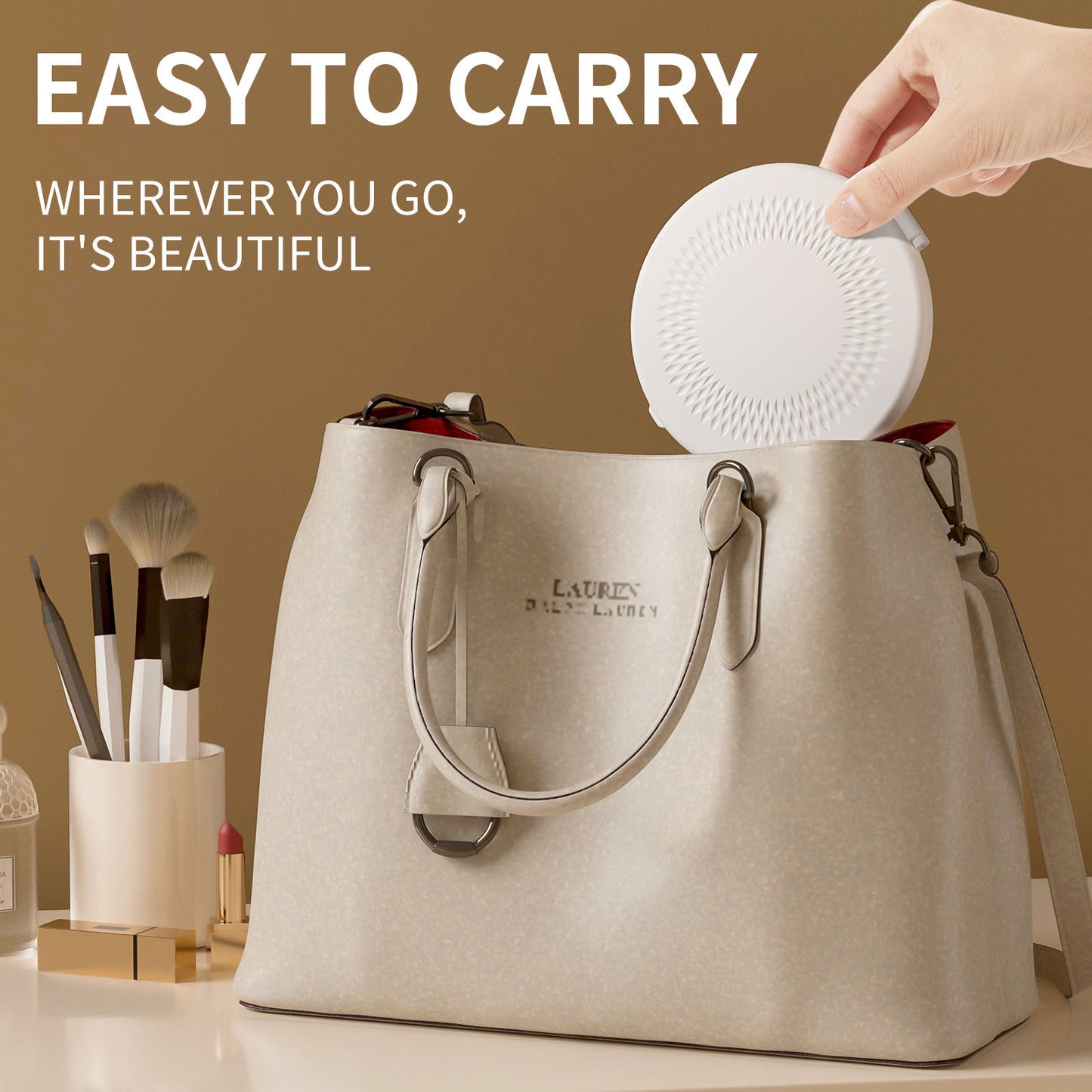 White LED Travel Makeup Mirror - Rechargeable Compact Mirror with 3 Color Lights, 1x/5x Magnification & Smart Auto On/Off