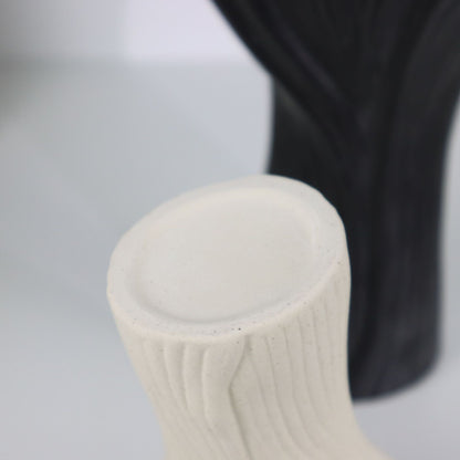 Beige Elegant Off-White Ceramic Vase - Modern Sculptural Flower Holder with Wide Fluted Opening