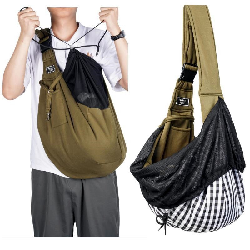 Red Breathable Pet Sling Carrier for Small Dogs & Cats - Adjustable Hands-Free Travel Pouch with Safety Leash & Pocket