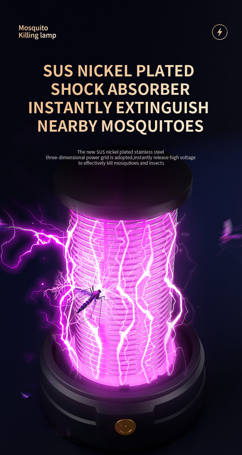 Black Portable 3-in-1 Electric Mosquito Zapper Lamp - UV Bug Killer, Warm Night Light & Bright Lantern, USB Plug-in use