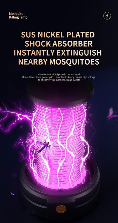 Black Portable 3-in-1 Electric Mosquito Zapper Lamp - UV Bug Killer, Warm Night Light & Bright Lantern, USB Plug-in use