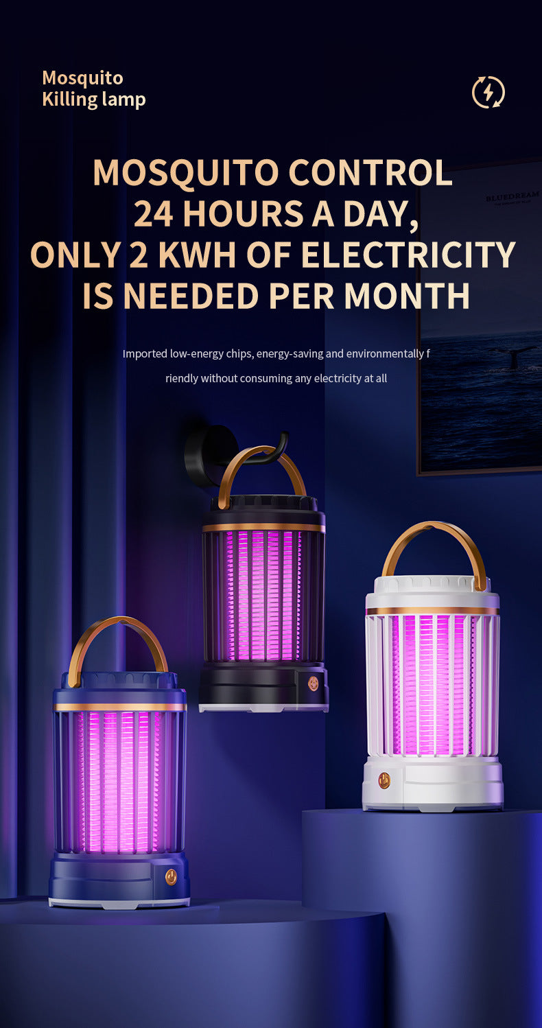 USB Rechargeable Black Portable 3-in-1 Electric Mosquito Zapper Lamp - UV Bug Killer, Warm Night Light & Bright Lantern