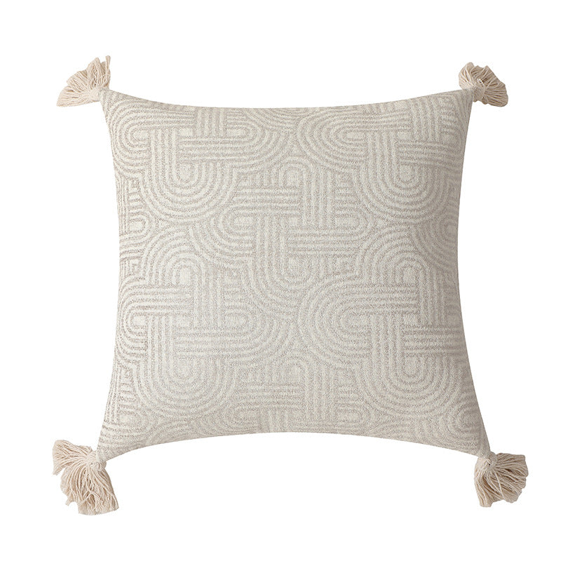 Grey Chic Geometric Jacquard Cushion Covers with Tassels - Set of 2, Plush Blend for Sofa & Bed Decor (45x45cm, Insert Not Included)