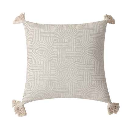 Grey Chic Geometric Jacquard Cushion Covers with Tassels - Set of 2, Plush Blend for Sofa & Bed Decor (45x45cm, Insert Not Included)