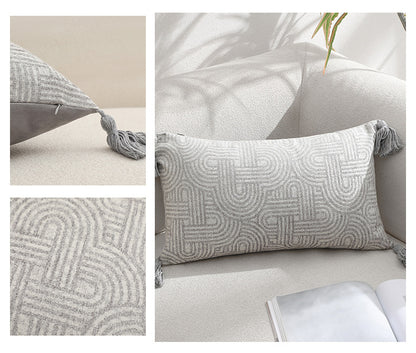 Black Chic Geometric Jacquard Cushion Covers with Tassels - Set of 2, Plush Blend for Sofa & Bed Decor (45x45cm, Insert Not Included)