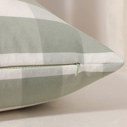 Green Small Plaid Pattern Set of 2 Decorative Cushion Covers - 45x45cm, Soft Polyester (Inserts Not Included)