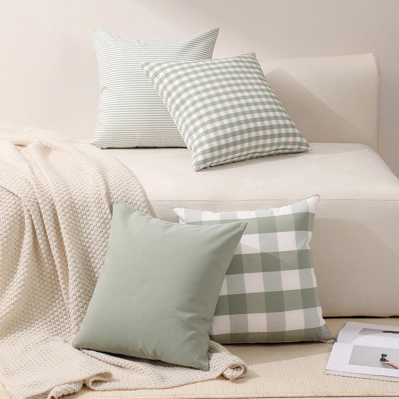 Green Big Plaid Pattern Set of 2 Decorative Cushion Covers - 45x45cm, Soft Polyester (Inserts Not Included)