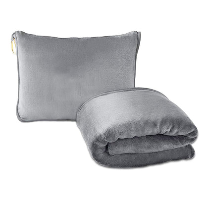 Grey 2-in-1 Plush Travel Blanket & Pillow Set - Soft Flannel with Luggage Strap & Carabiner (50x60in)
