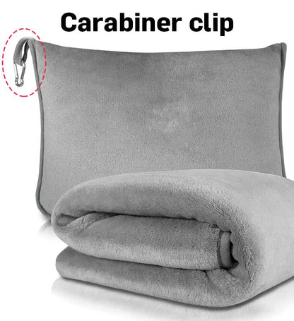Grey 2-in-1 Plush Travel Blanket & Pillow Set - Soft Flannel with Luggage Strap & Carabiner (50x60in)