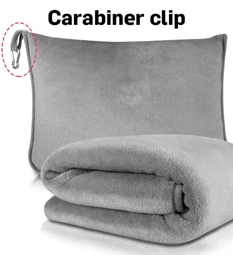 Dark Blue 2-in-1 Plush Travel Blanket & Pillow Set - Soft Flannel with Luggage Strap & Carabiner (50x60in)