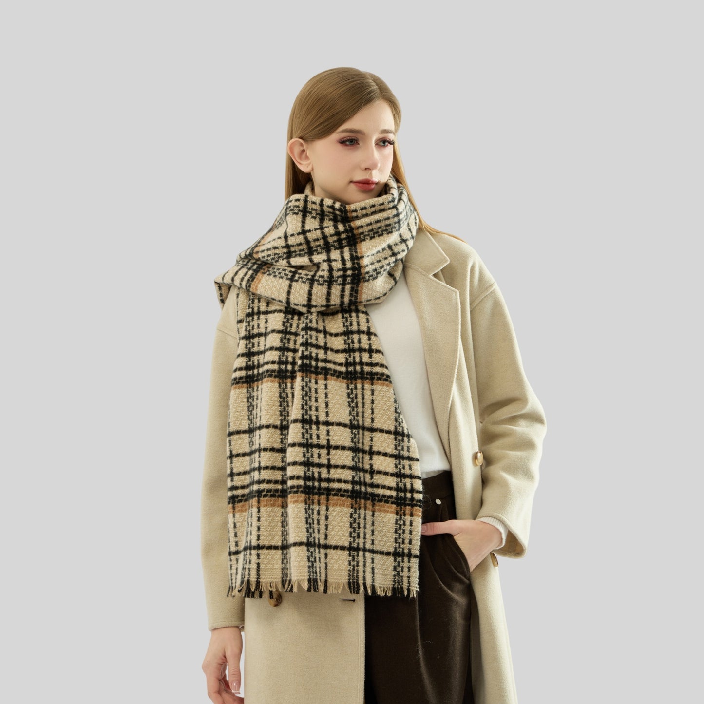 Red Chic Plaid Winter Scarf - Large Soft Polyester Shawl Wrap with Tassels, Korean Inspired Fashion
