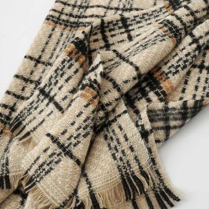 Green Chic Plaid Winter Scarf - Large Soft Polyester Shawl Wrap with Tassels, Korean Inspired Fashion