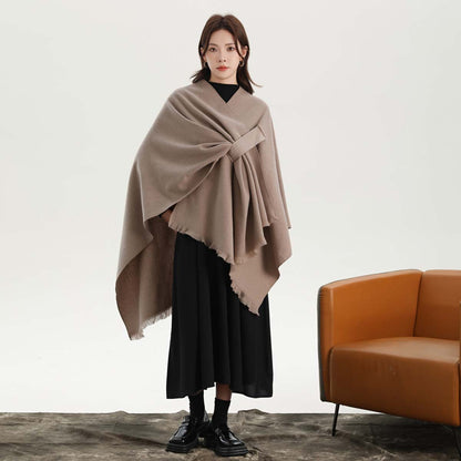 Dark Green Elegant Soft Knit Poncho Cape - Warm Autumn Winter Shawl Wrap with Side Tie, Thick & Luxurious Feel