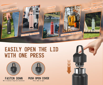 Yellow 480ml Insulated Stainless Steel Water Bottle - Leakproof One-Click Lid Thermal Flask for Hot & Cold Drinks