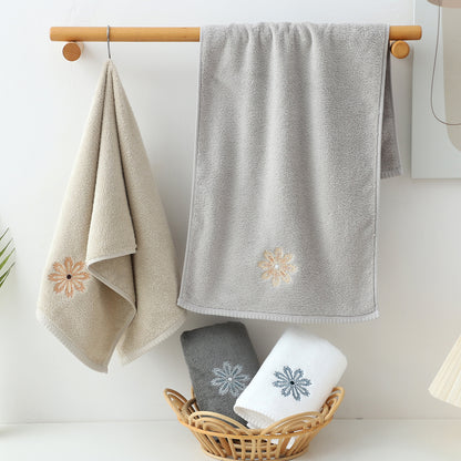 Dark Grey 4-Pack Elegant Blue Floral Embroidered Cotton Hand Towels - Ultra Soft & Absorbent