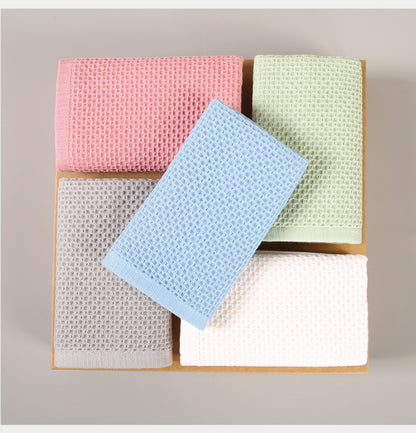 Green Premium 3-Piece Waffle Weave Cotton Towel Set - Lightweight, Quick-Dry & Absorbent - Bath, Hand, Face Cloth