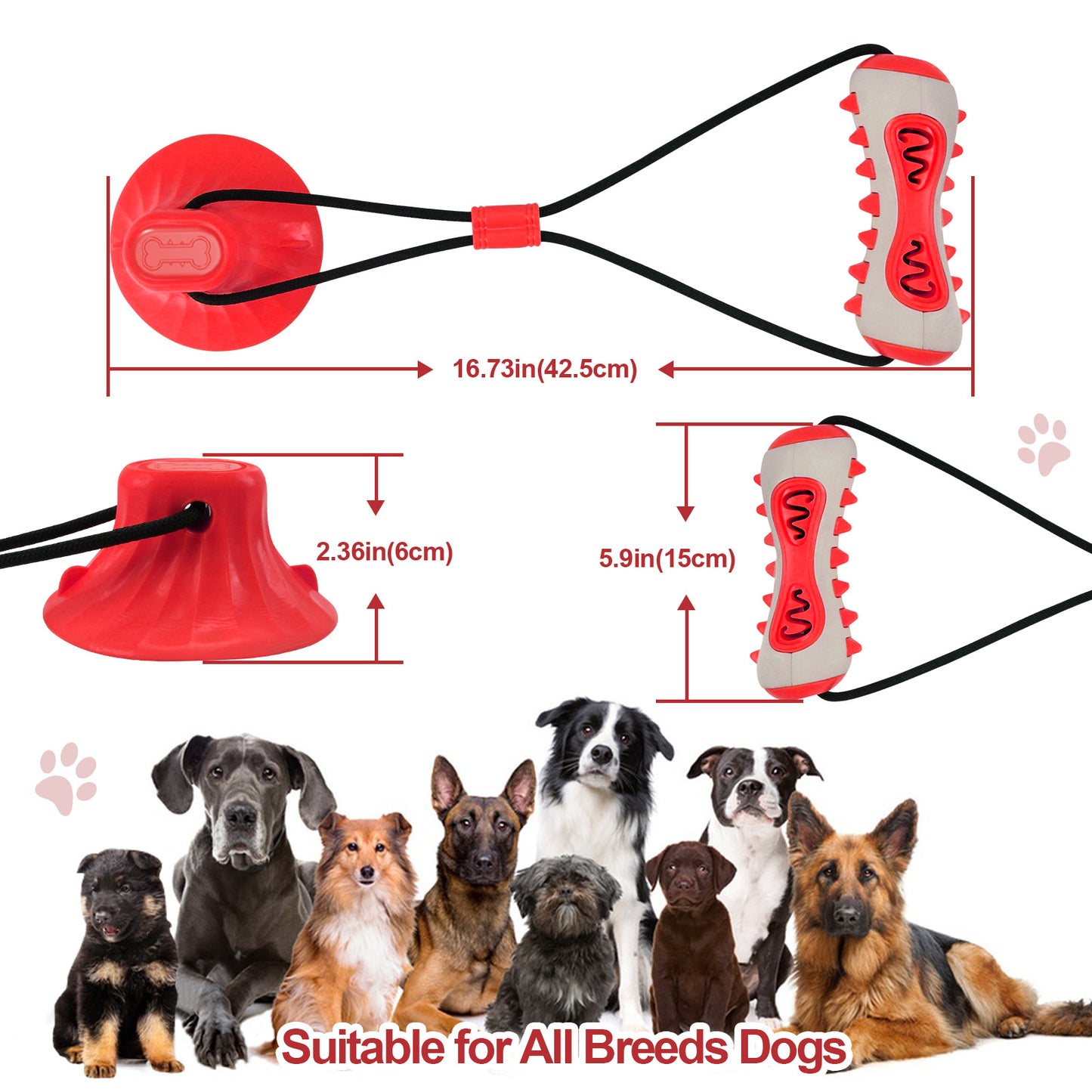 Red Interactive Dog Suction Cup Tug Toy - Durable TPR Chew & Treat Dispenser for Teeth Cleaning & Solo Play