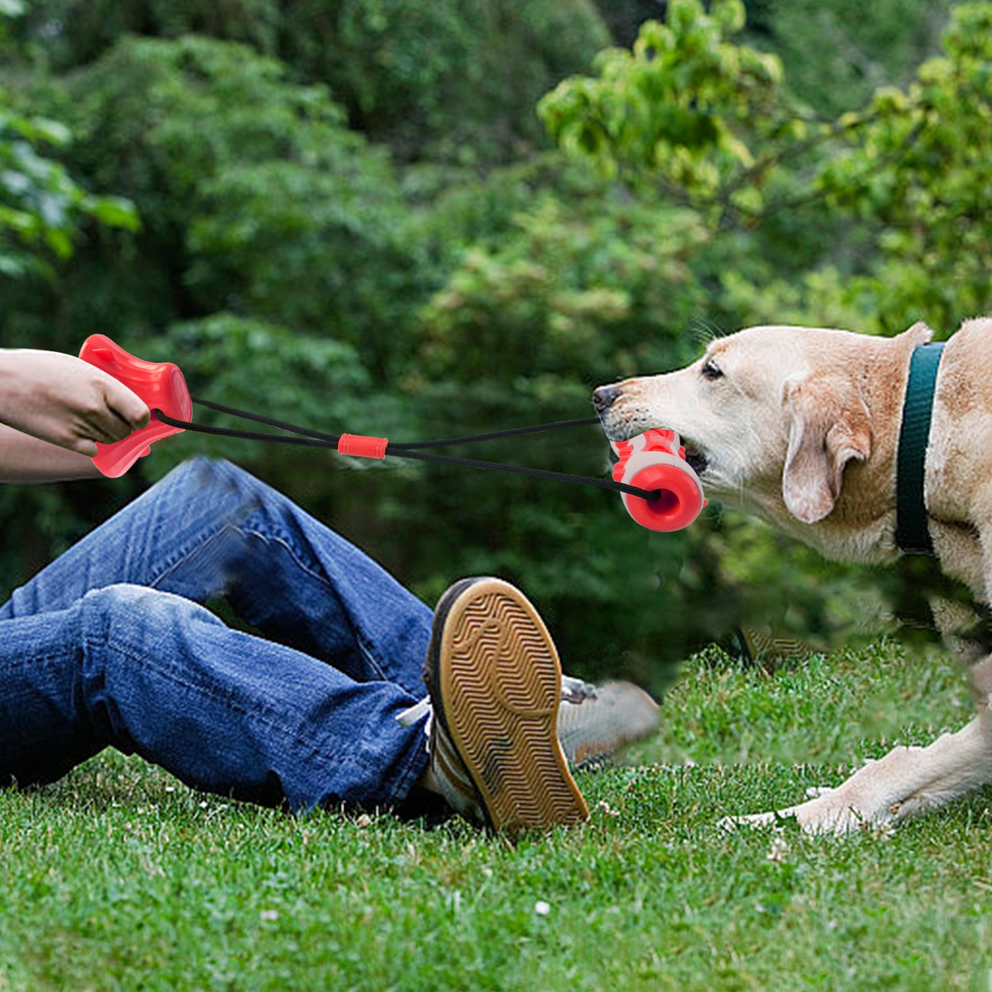 Yellow Interactive Dog Suction Cup Tug Toy - Durable TPR Chew & Treat Dispenser for Teeth Cleaning & Solo Play