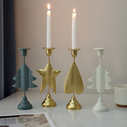 White Elegant Star Metal Candlestick Holder - Decorative Taper Candle Stand for Home, Tabletop & Special Occasions