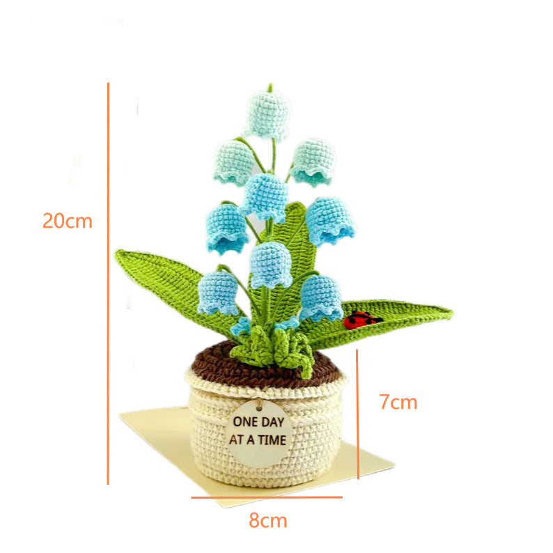 Pink Handmade Crochet Lily of the Valley Potted Plant - Gradient Blue Flower Decor Gift