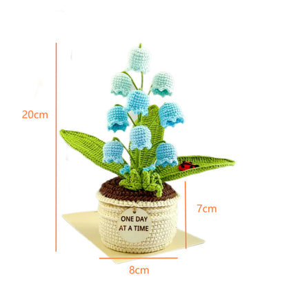 Purple Handmade Crochet Lily of the Valley Potted Plant - Gradient Blue Flower Decor Gift