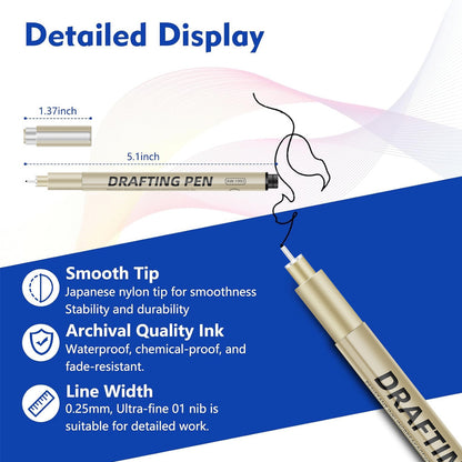 0.25mm 24-Piece Precision Drawing Pen Set - Waterproof Anime Sketching Pens for Students, Assorted Tips