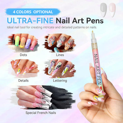 Gold 0.7mm Nail Art Doodle Pen 12 Sticks- Single Color Acrylic Marker for Nail Design, No-Bake
