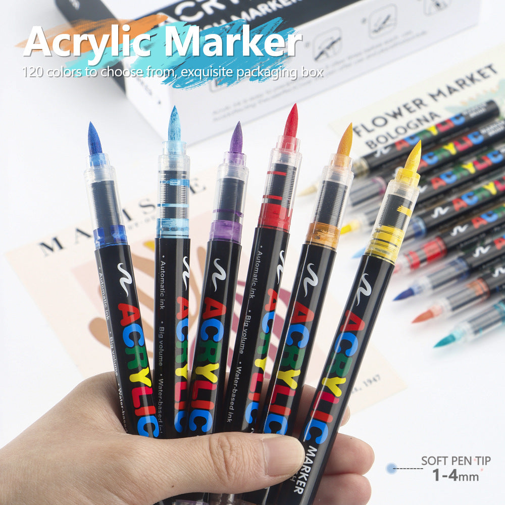 24 Colour Set Vibrant Cyan Acrylic Marker with Soft Brush Tip - 13.8 cm Professional Art Pen
