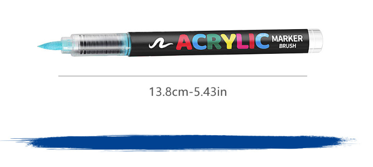 24 Colour Set Vibrant Cyan Acrylic Marker with Soft Brush Tip - 13.8 cm Professional Art Pen