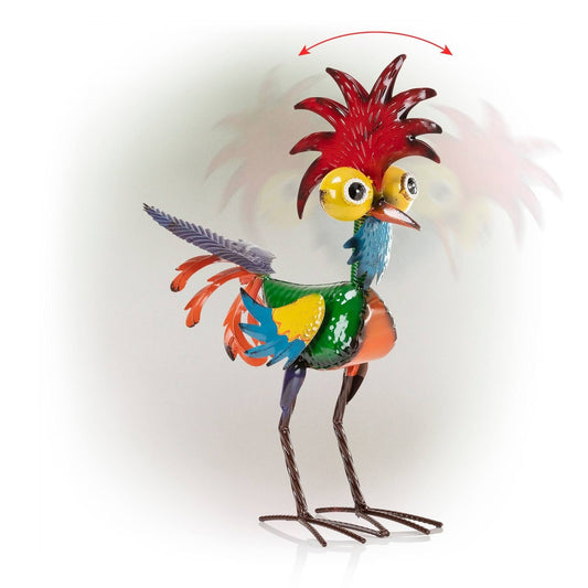 Colorful Garden Rooster Statue - 19 x 22 cm Outdoor Metal Ornament for Lawn and Patio Decor