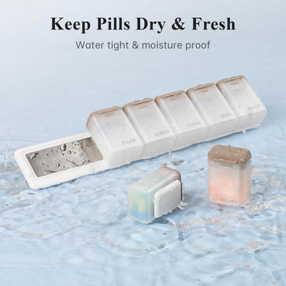 Black + Multicolor Cover Weekly Pill Organizer 1-Time-a-Day - Large Capacity Magnetic Closure Pill Box (246 x 49 x 23 mm)